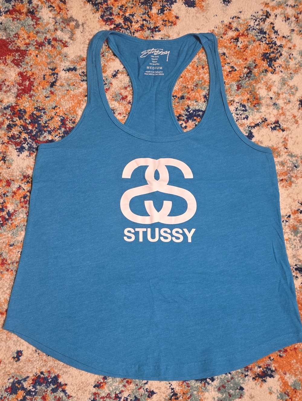 Stüssy Aqua Blue SS Link Logo Racerback Tank Top Size Medium